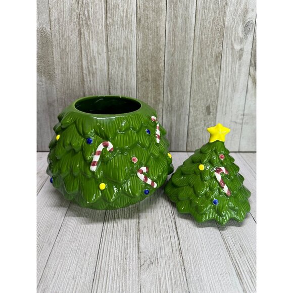 Vtg Dayton Hudson Style Christmas Tree Cookie Jar Container with 9" Tall Ceramic - Picture 6 of 10